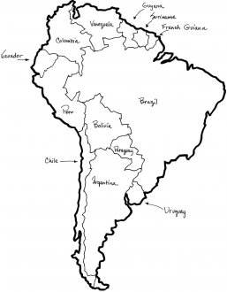 Uruguay is on the east coast of South America, between Brazil and Argentina.